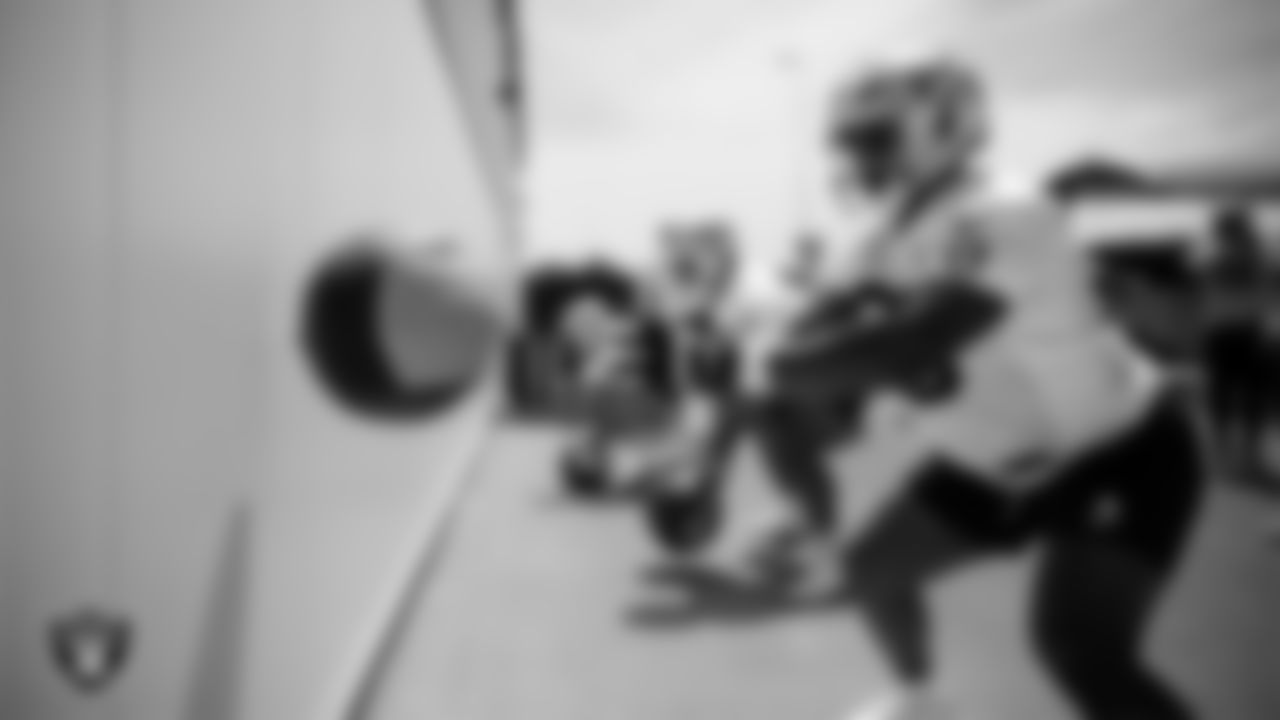 Las Vegas Raiders tackle Charles Grant (60) at an Organized Team Activity (OTA) at Intermountain Health Performance Center.