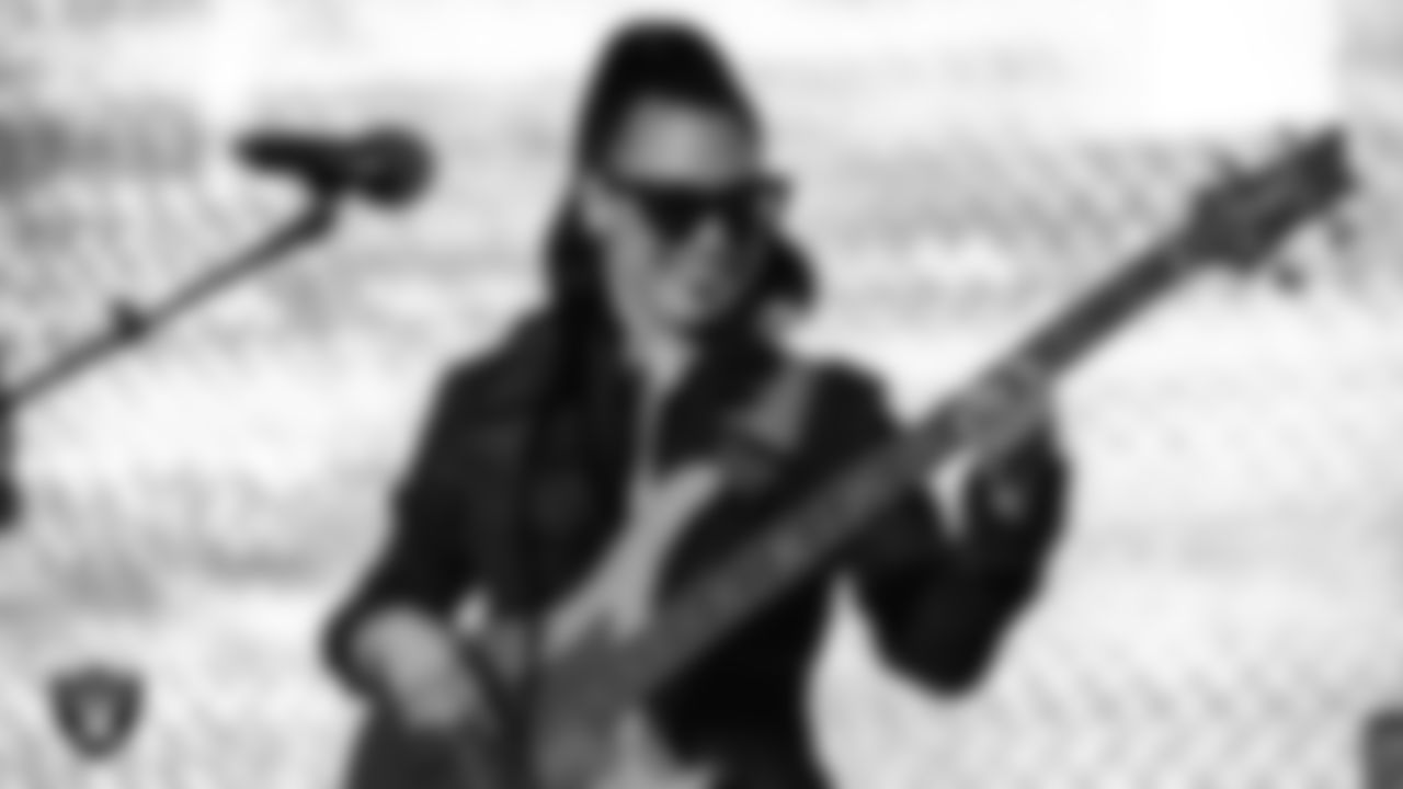 The Power of 3 performs at the Modelo Tailgate Zone before the Las Vegas Raiders' regular season home game against the Dallas Cowboys at Allegiant Stadium.