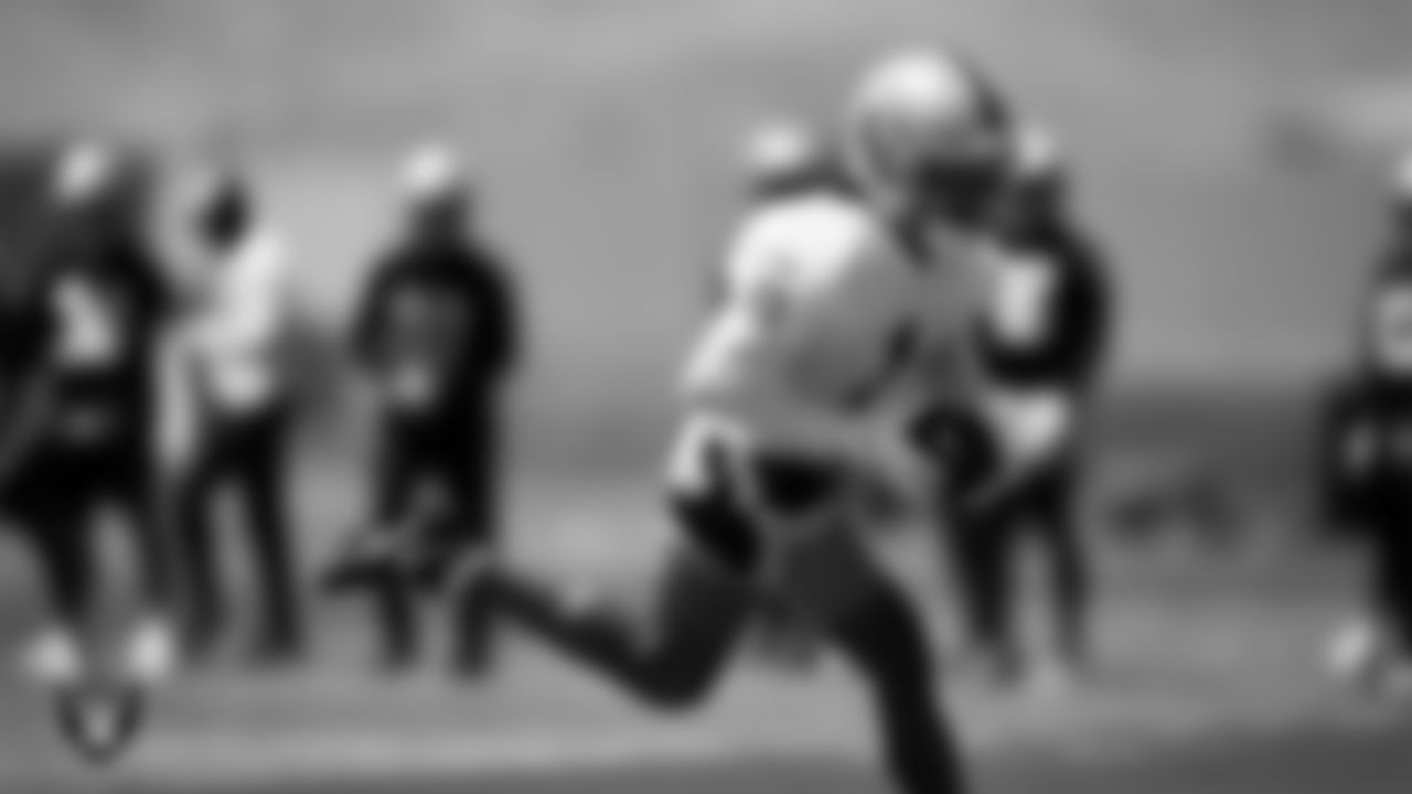 Las Vegas Raiders wide receiver Tre Tucker (1) at an Organized Team Activity (OTA) at Intermountain Health Performance Center.