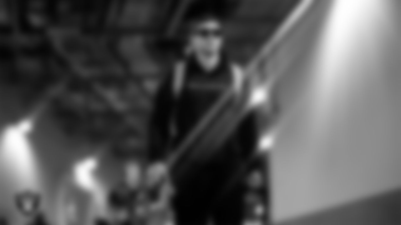 Las Vegas Raiders wide receiver Jack Bech (18) arrives to the regular season away game against the Los Angeles Chargers at SoFi Stadium.