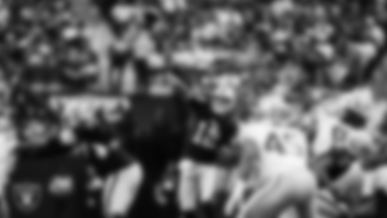 Las Vegas Raiders quarterback Aidan O'Connell (12) during the preseason home game against the San Francisco 49ers at Allegiant Stadium.