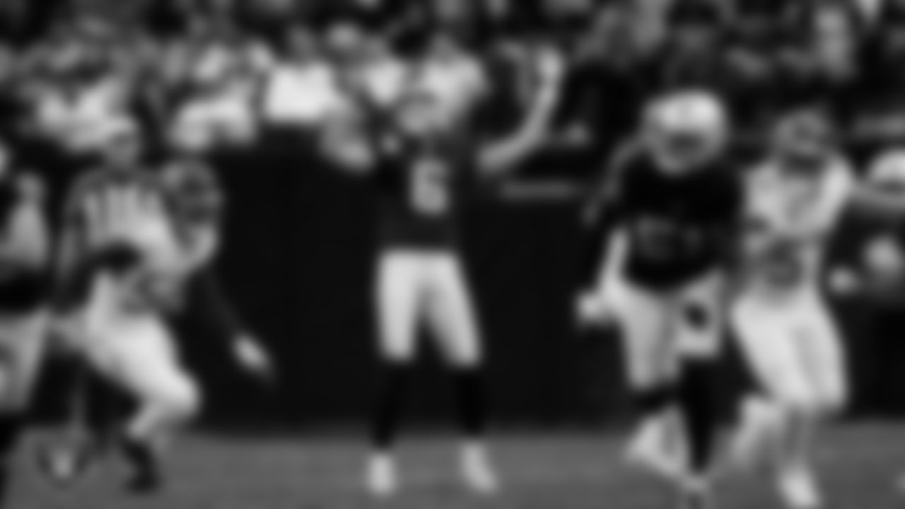 Las Vegas Raiders punter AJ Cole (6) punts during the regular season home game against the Tennessee Titans at Allegiant Stadium.