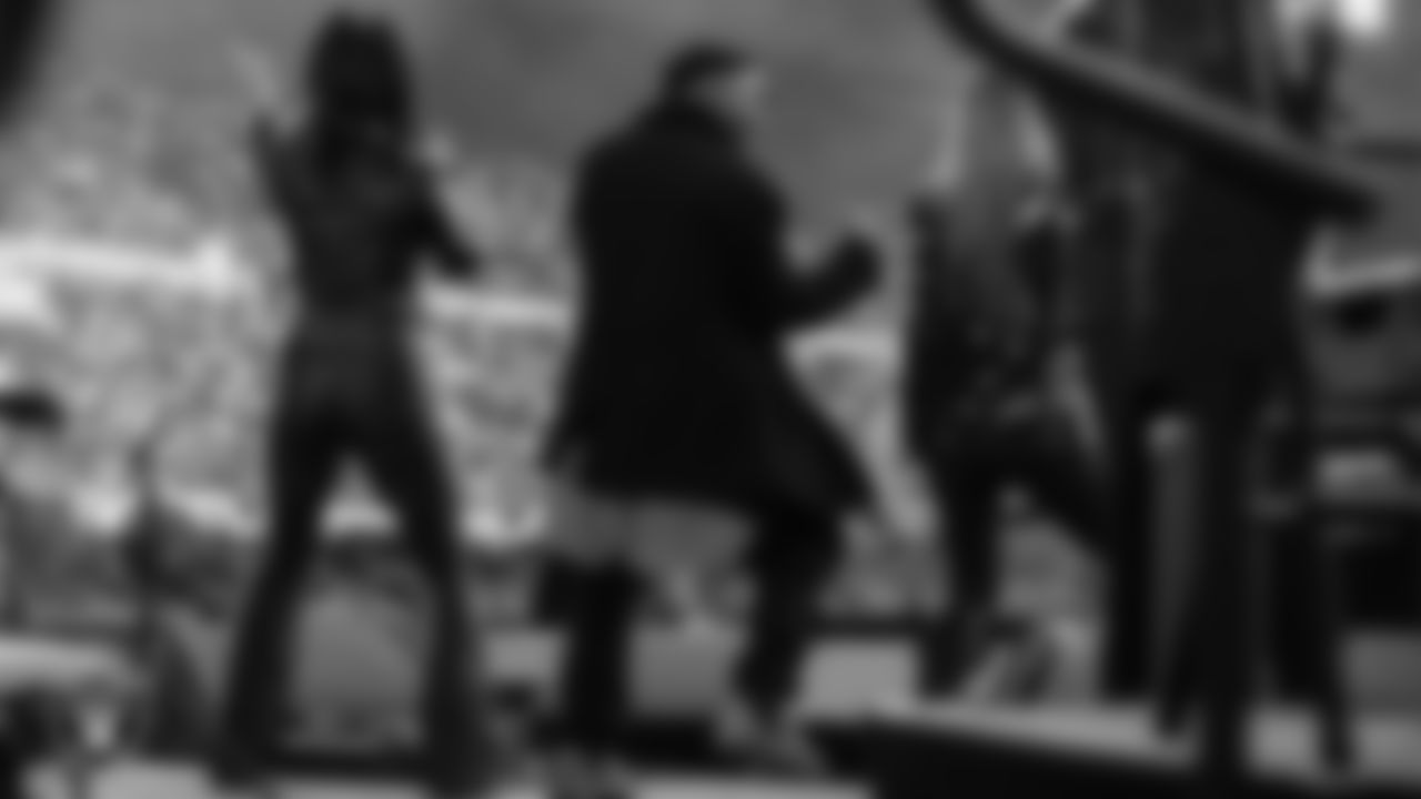 The Raiders House Band performs before the regular season home game against the Denver Broncos at Allegiant Stadium.