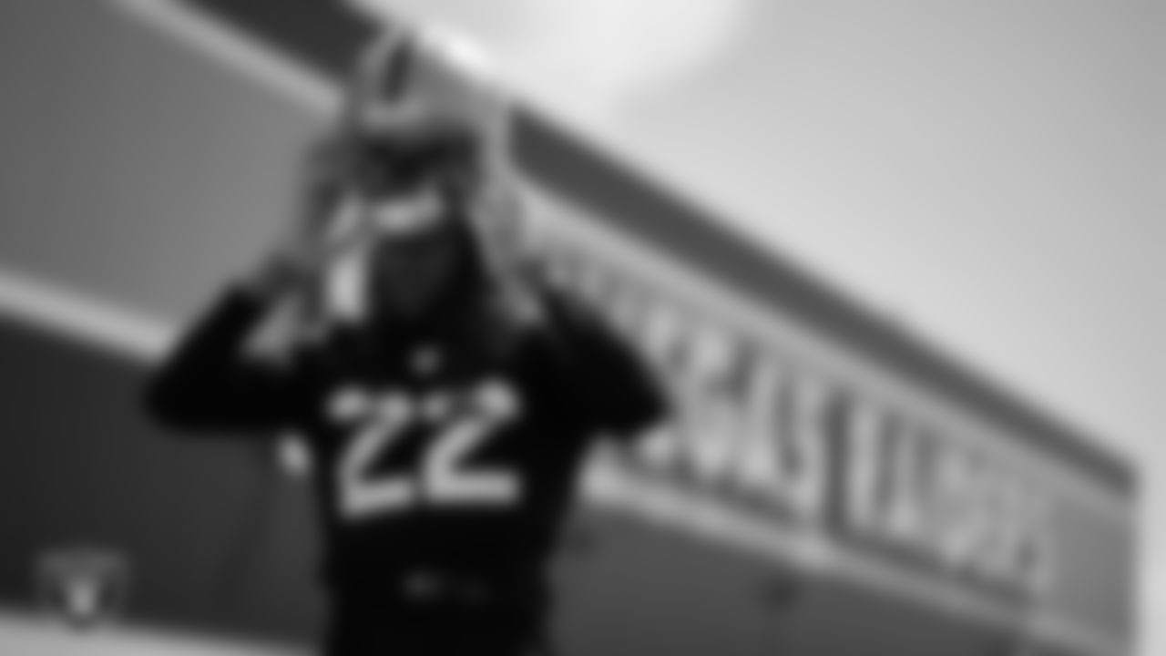 Las Vegas Raiders cornerback Eric Stokes (22) at an Organized Team Activity (OTA) at Intermountain Health Performance Center.
