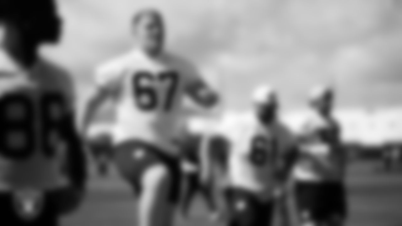 Las Vegas Raiders center Will Putnam (67) at a workout during phase two of the offseason program at Intermountain Health Performance Center.