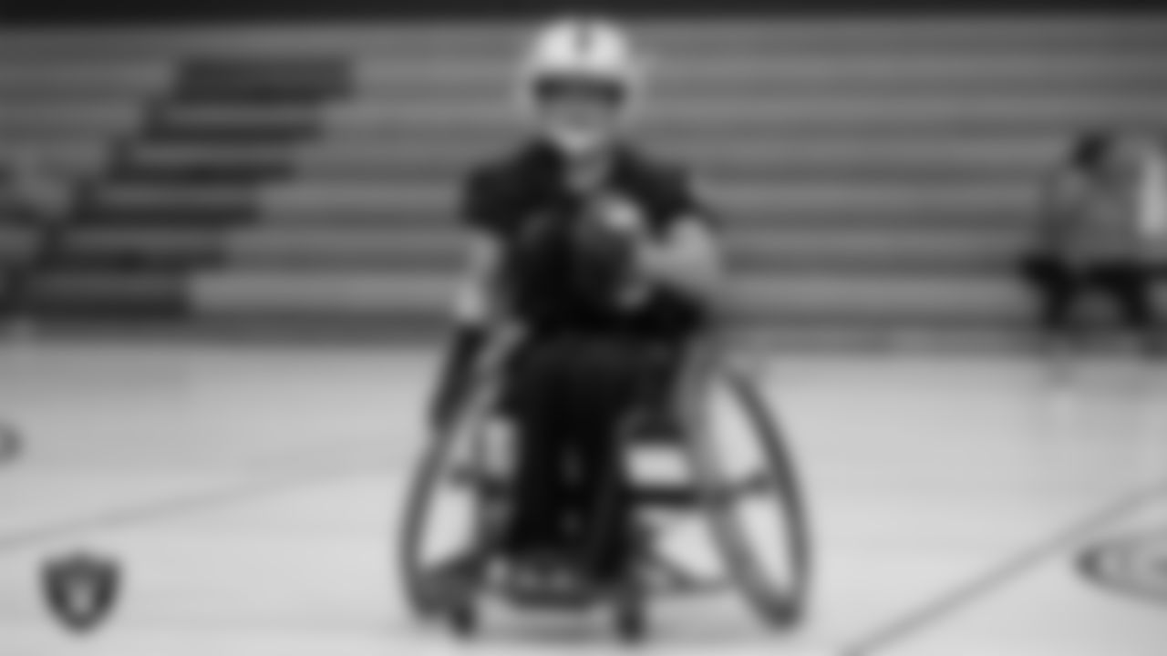 A member of the City of Las Vegas Wheelchair Football League during practice at Dula Community Center.