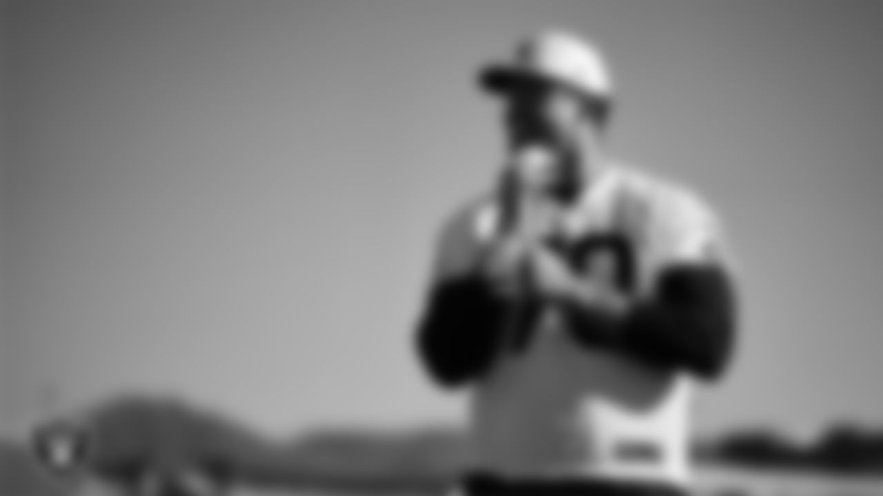 Las Vegas Raiders offensive lineman Stone Forsythe (70) during practice at Intermountain Health Performance Center.