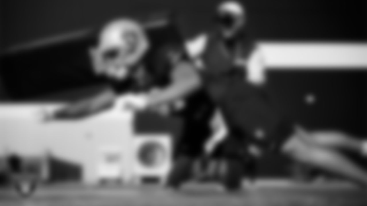 Las Vegas Raiders tight end Albert Okwuegbunam (86) during practice at Intermountain Health Performance Center.