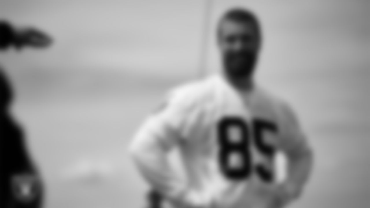 Las Vegas Raiders tight end Cole Fotheringham (85) at a workout during phase two of the offseason program at Intermountain Health Performance Center.