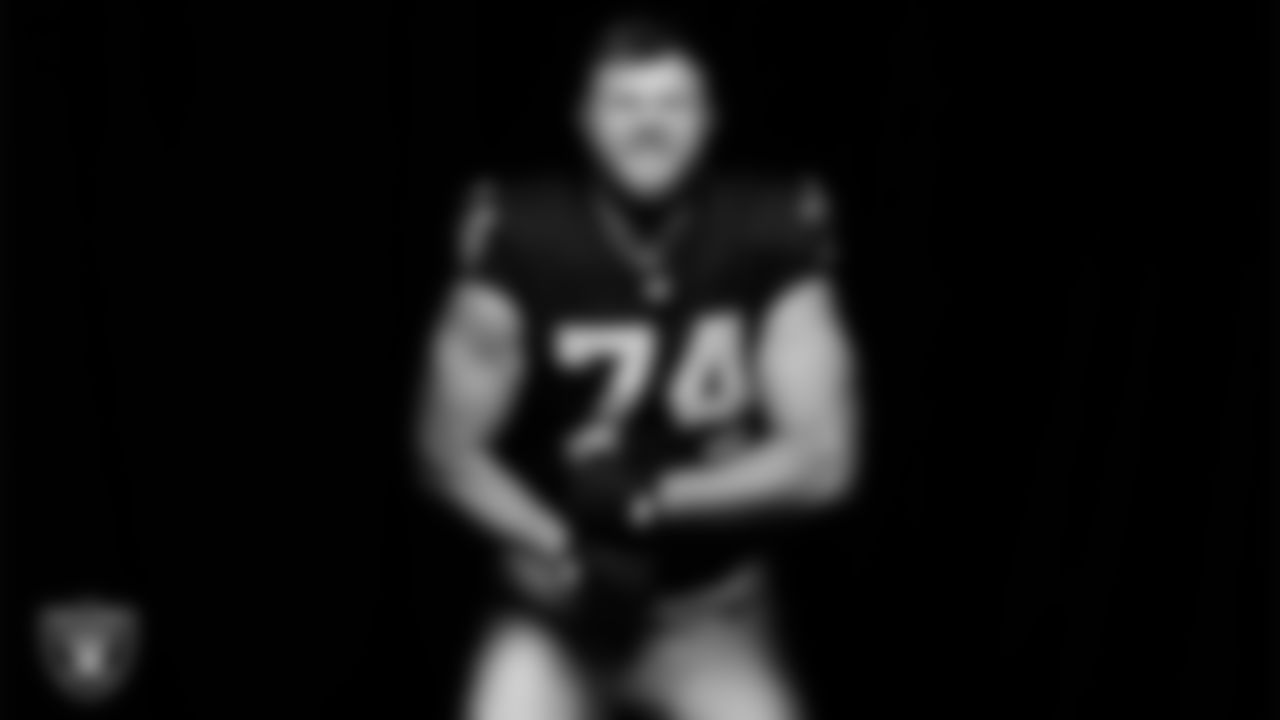 Las Vegas Raiders tackle Kolton Miller (74) poses for a photo at the 2025 Raiders Media Day.