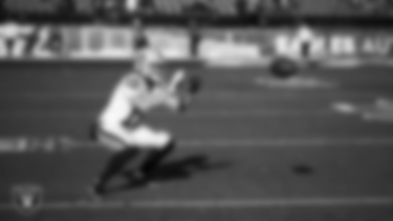 Las Vegas Raiders wide receiver Jack Bech (18) warming up before the regular season away game against the Philadelphia Eagles at Lincoln Financial Field.