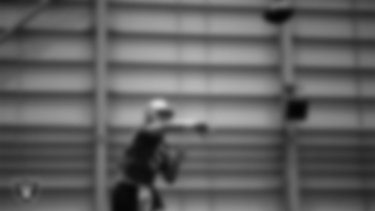 Las Vegas Raiders quarterback Cam Miller (5) during practice at Intermountain Health Performance Center.