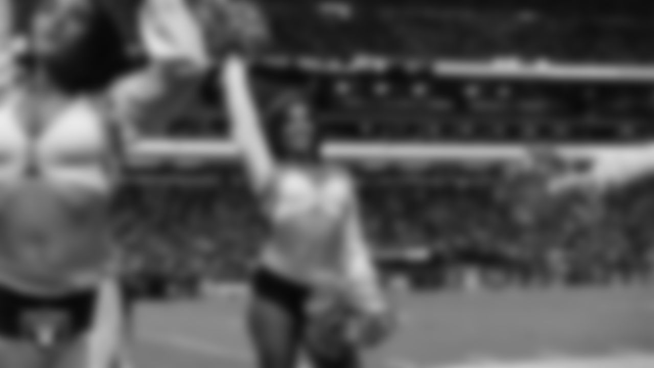 Raiderette Ashtin on the sidelines during the regular season home game against the Dallas Cowboys at Allegiant Stadium.