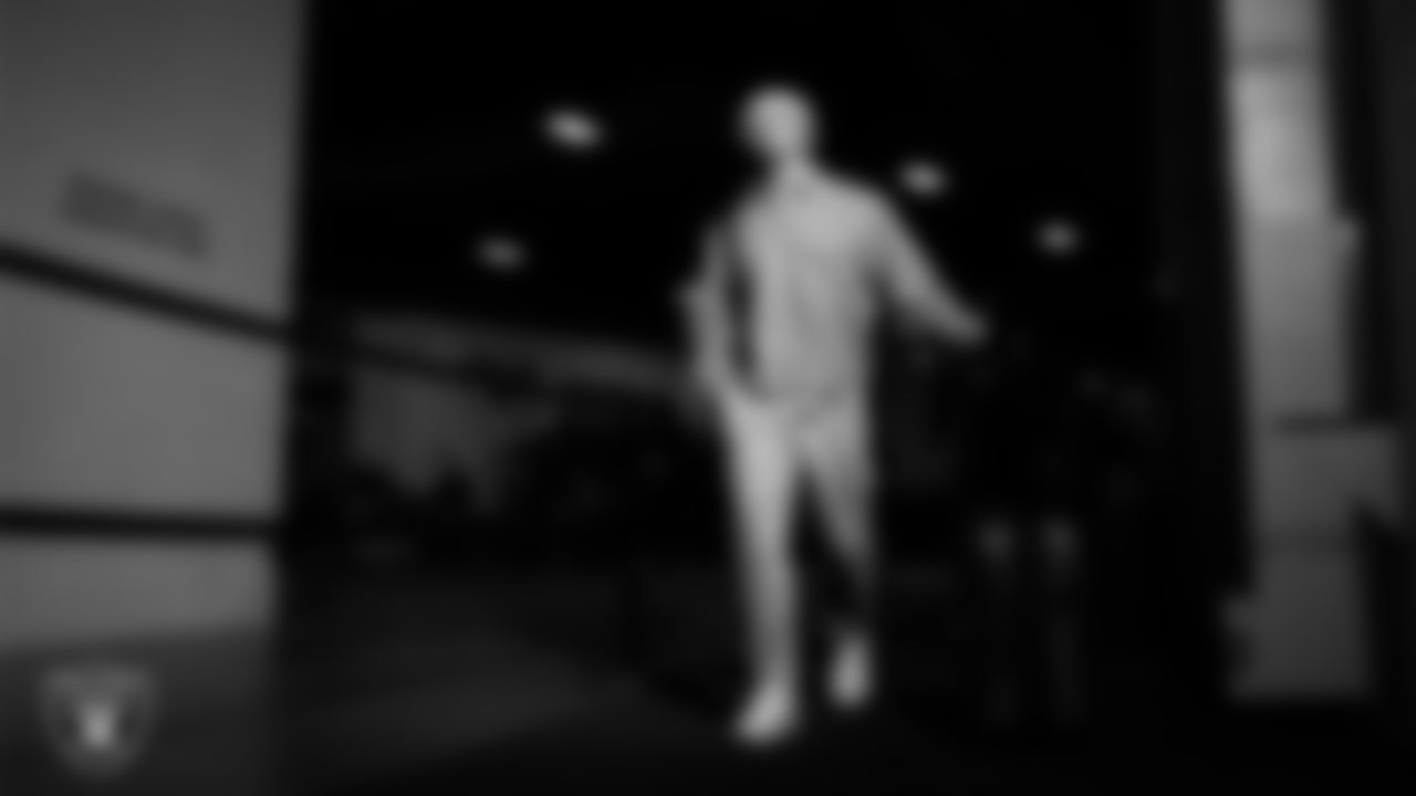 Las Vegas Raiders wide receiver Alex Bachman (81) arrives to the regular season away game against the Denver Broncos at Empower Field at Mile High.