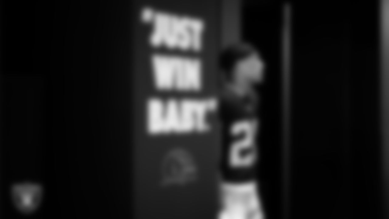 Las Vegas Raiders safety Isaiah Pola-Mao (20) exits the locker room before the regular season home game against the Denver Broncos at Allegiant Stadium.