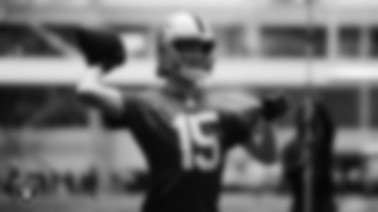 Las Vegas Raiders quarterback Kenny Pickett (15) during practice at Intermountain Health Performance Center.