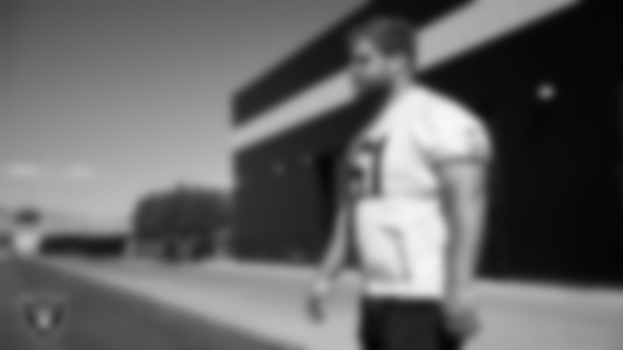 Las Vegas Raiders offensive lineman Jordan Meredith (61) at a workout during phase two of the offseason program at Intermountain Health Performance Center.