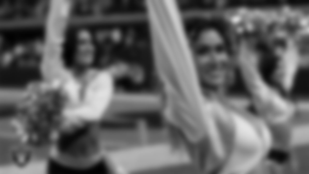 Raiderette Jenna on the sidelines during the regular season home game against the Kansas City Chiefs at Allegiant Stadium.