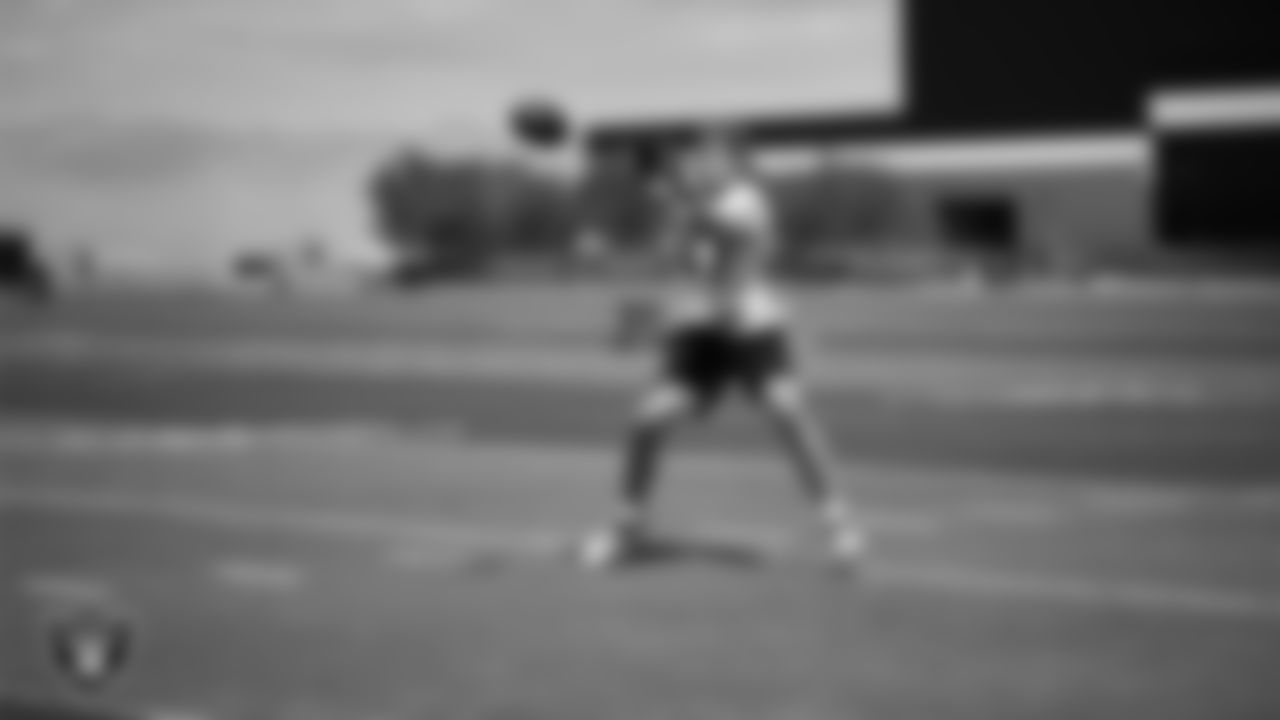 Las Vegas Raiders tight end Michael Mayer (87) at a workout during phase two of the offseason program at Intermountain Health Performance Center.