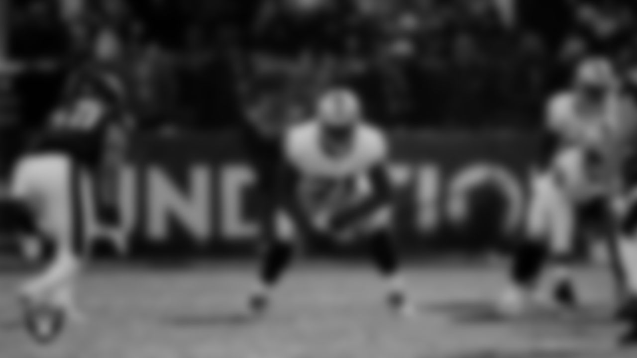 Las Vegas Raiders tackle DJ Glaze (71) lines up before the snap during the regular season away game against the Philadelphia Eagles at Lincoln Financial Field.