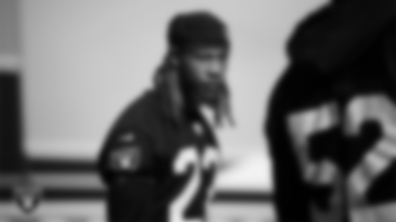 Las Vegas Raiders cornerback Eric Stokes (22) during practice at Intermountain Health Performance Center.