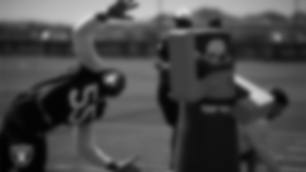 Las Vegas Raiders defensive lineman David Agoha (55) at a workout during phase two of the offseason program at Intermountain Health Performance Center.