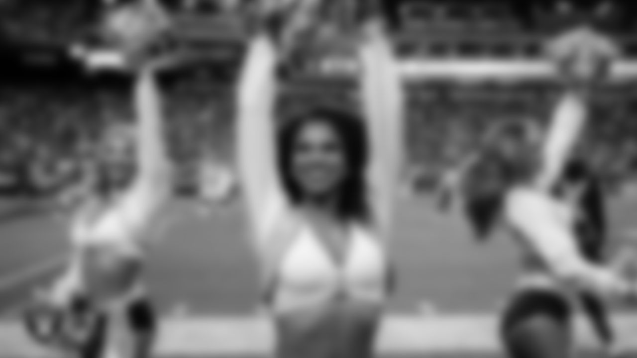 Raiderette Shayla on the sidelines during the regular season home game against the New York Giants at Allegiant Stadium.