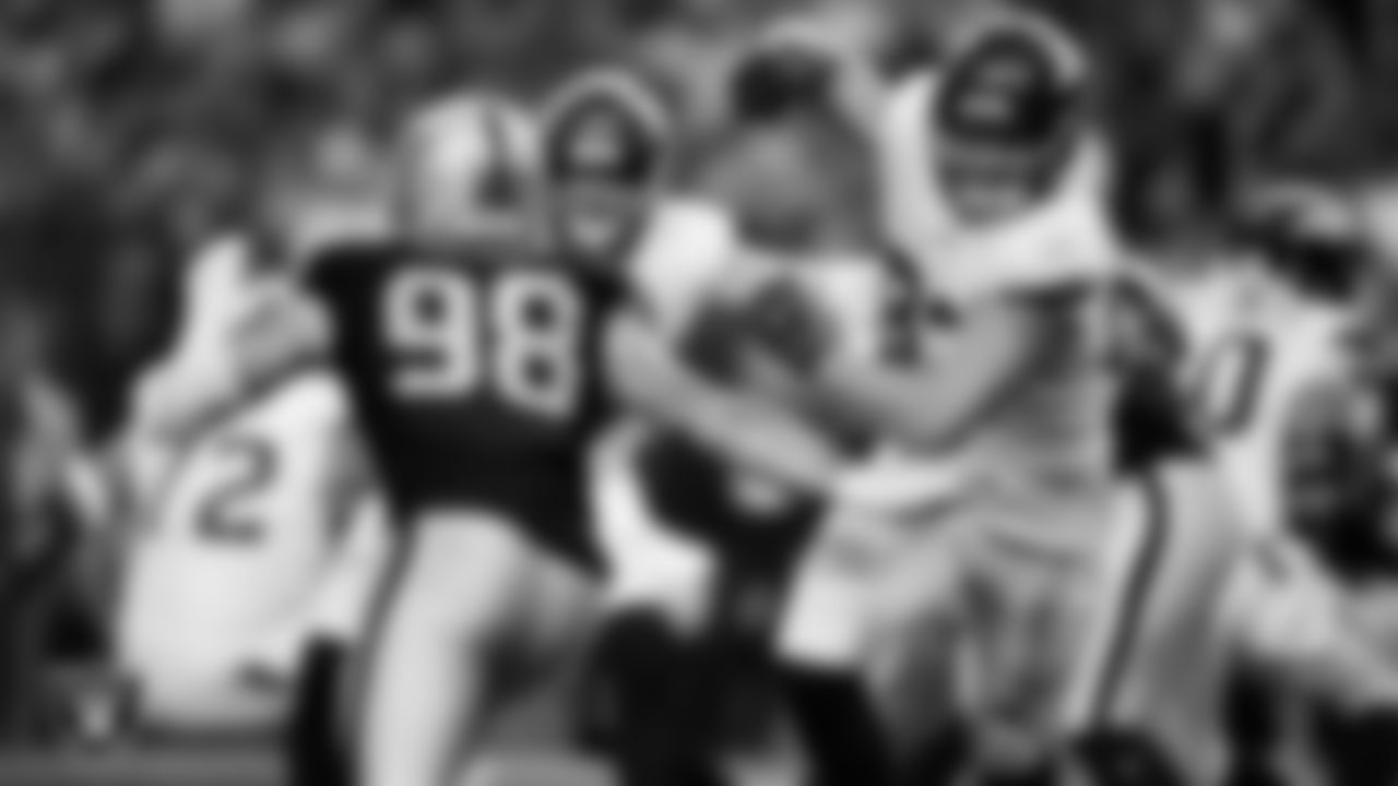 Las Vegas Raiders defensive end Maxx Crosby (98) defends during the regular season home game against the Denver Broncos at Allegiant Stadium.