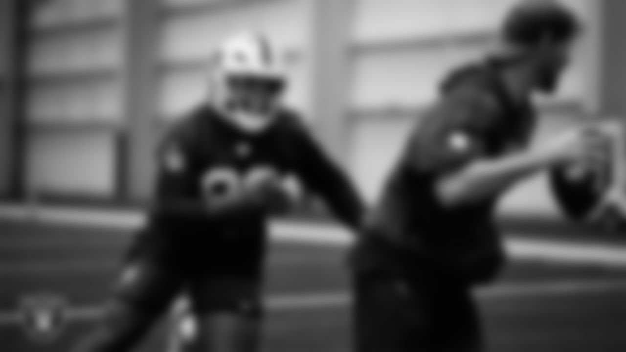 Las Vegas Raiders defensive tackle Thomas Booker IV (99) during practice at Intermountain Health Performance Center.