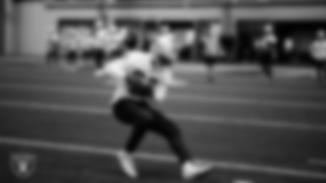 Las Vegas Raiders wide receiver Zakhari Franklin (82) at an Organized Team Activity (OTA) at Intermountain Health Performance Center.