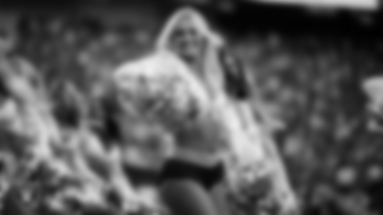 Raiderette Pip performs on the field during the regular season home game against the Chicago Bears at Allegiant Stadium.