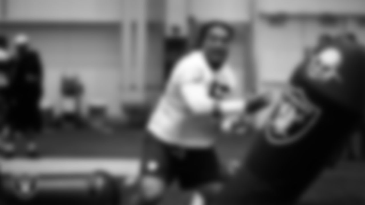Las Vegas Raiders defensive tackle Leki Fotu (95) during practice at Intermountain Health Performance Center.