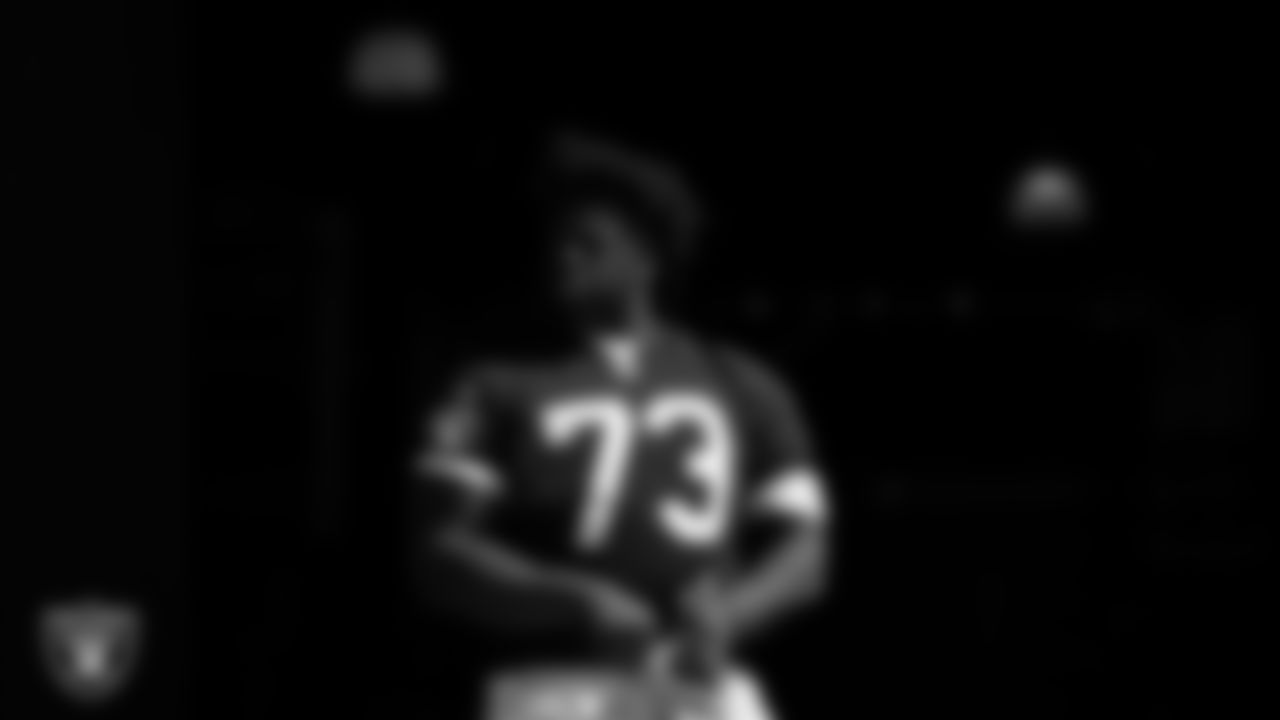 Las Vegas Raiders defensive tackle Tank Booker (73) at a workout during phase two of the offseason program at Intermountain Health Performance Center.