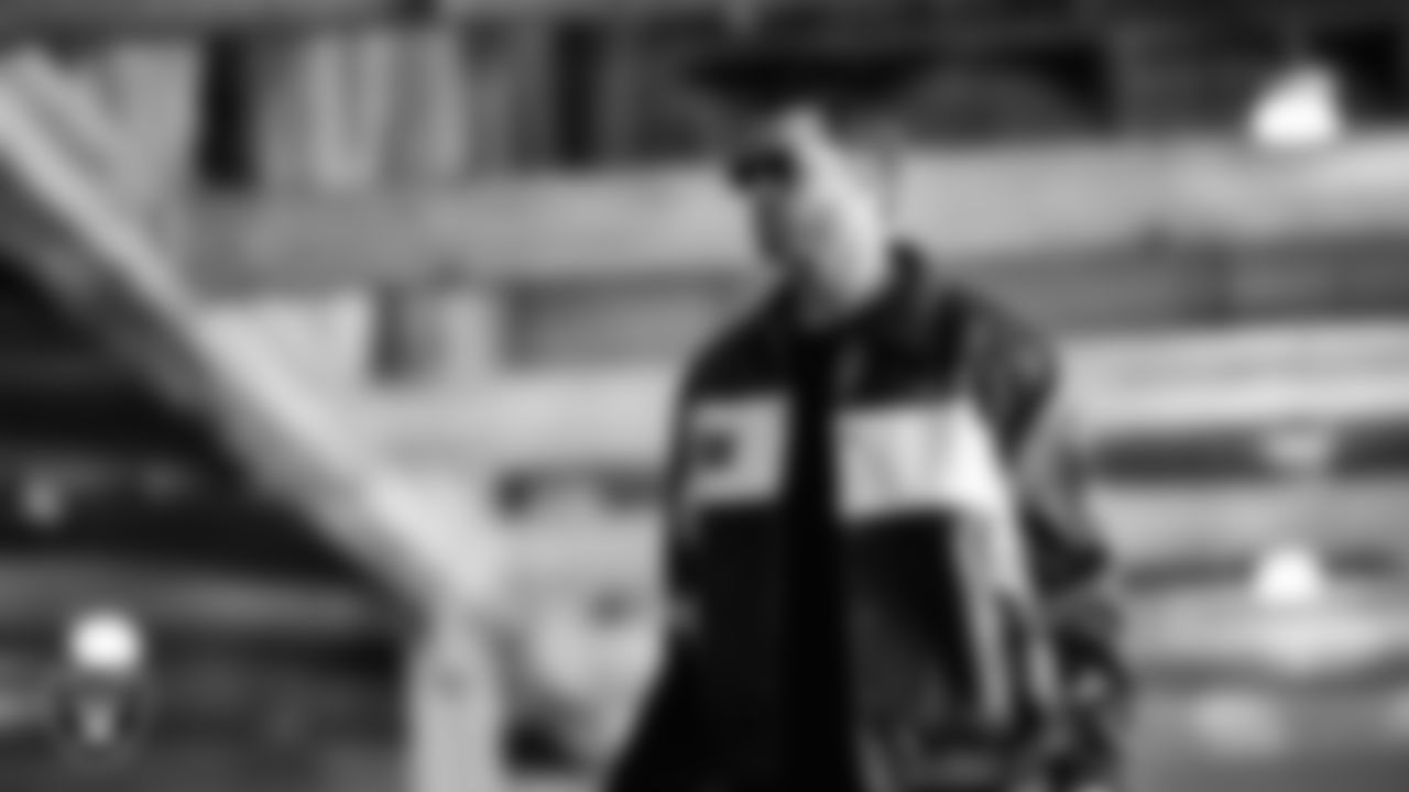 Las Vegas Raiders wide receiver Alex Bachman (81) arrives to the regular season home game against the Cleveland Browns at Allegiant Stadium.