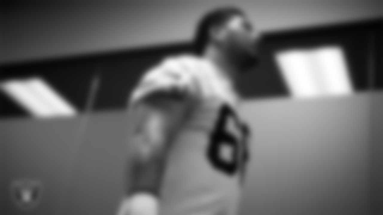 Las Vegas Raiders defensive tackle Treven Ma'ae (68) walks out to the field for practice at Intermountain Health Performance Center.