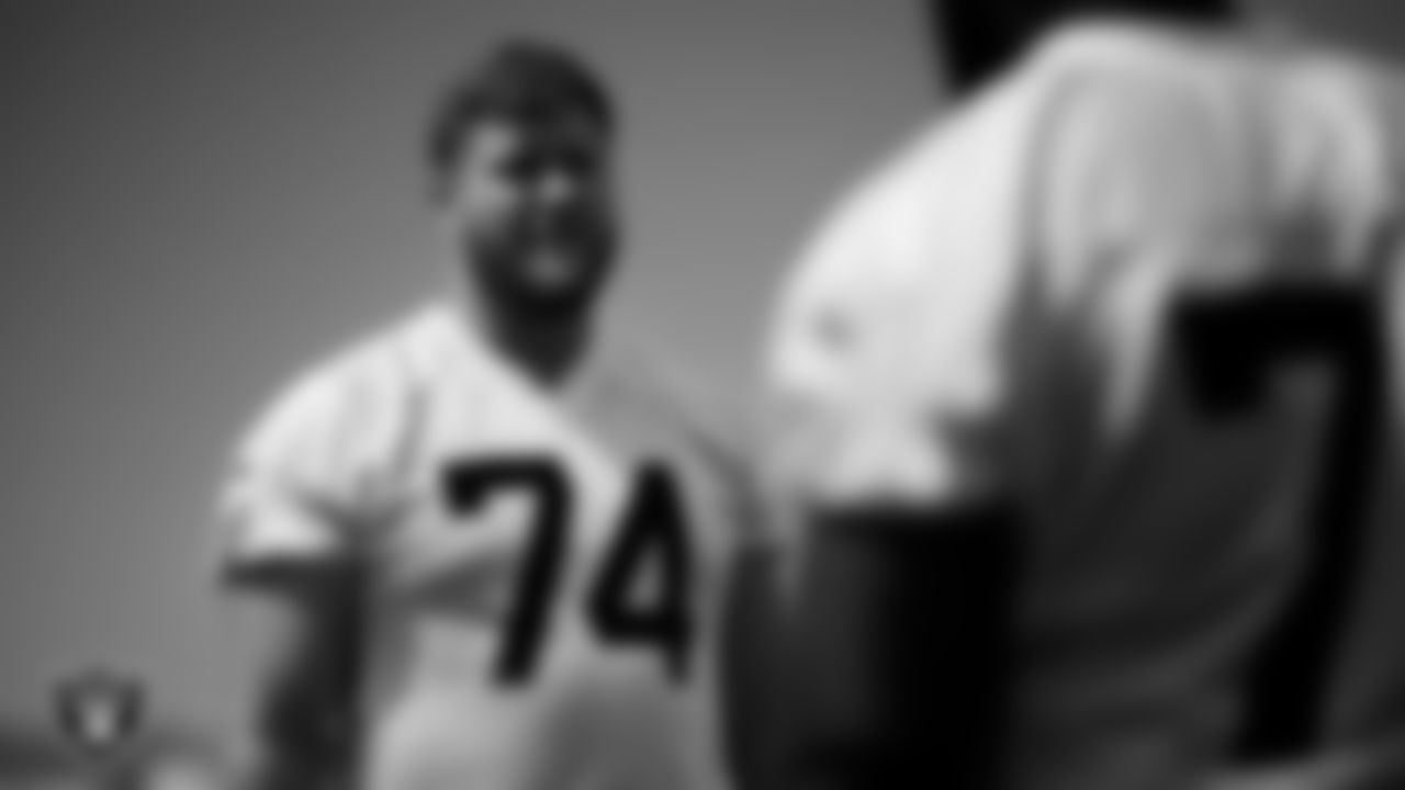 Las Vegas Raiders tackle Kolton Miller (74) at an Organized Team Activity (OTA) at Intermountain Health Performance Center.