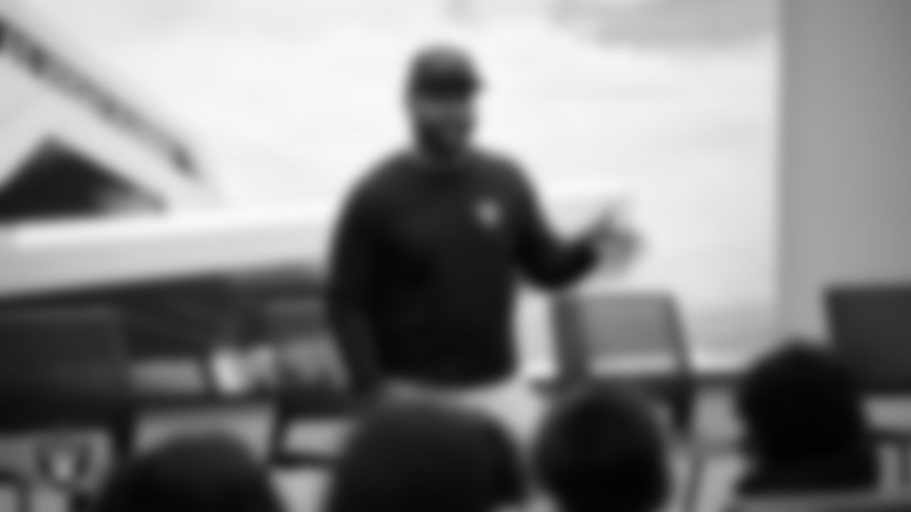 Las Vegas Raiders vice president of player personnel Brandon Hunt speaks to students during the Employee Resource Group Mentorship Program at Las Vegas Raiders Headquarters.