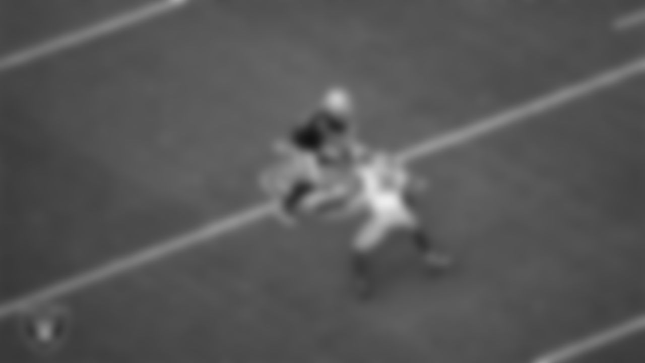 Las Vegas Raiders running back Raheem Mostert (31) runs after making a catch during the preseason home game against the San Francisco 49ers at Allegiant Stadium.