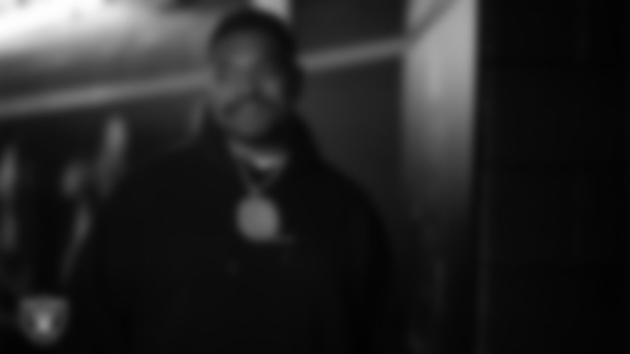 Las Vegas Raiders guard Atonio Mafi (56) arrives to the regular season home game against the Kansas City Chiefs at Allegiant Stadium.