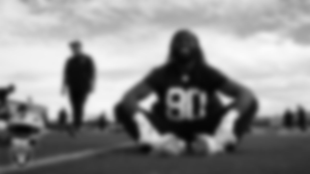 Las Vegas Raiders tight end Ian Thomas (80) during practice at Intermountain Health Performance Center.