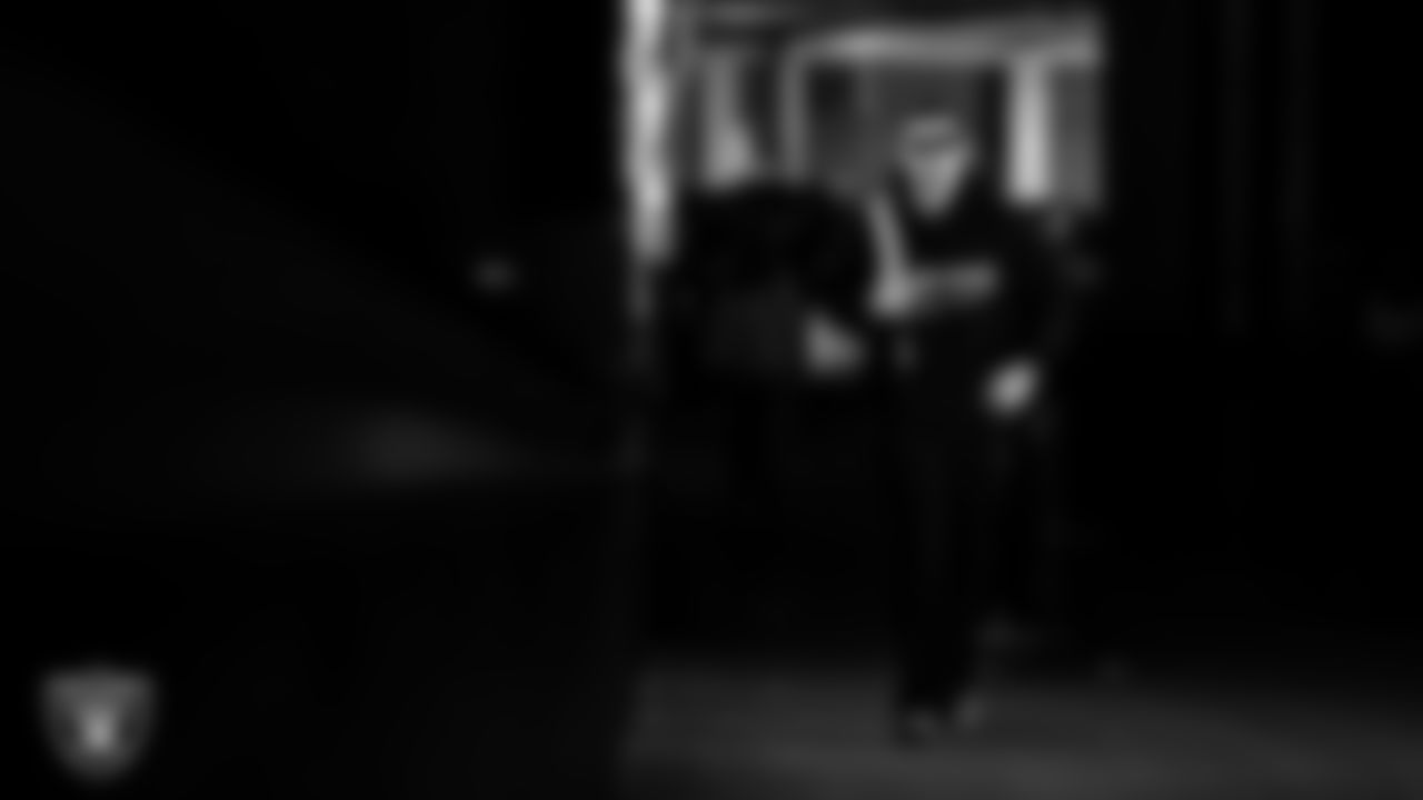 Las Vegas Raiders wide receiver Jack Bech (18) arrives to the regular season home game against the Kansas City Chiefs at Allegiant Stadium.