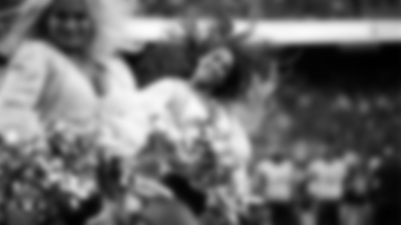 Raiderette Raegen performs on the field during the regular season home game against the Chicago Bears at Allegiant Stadium.