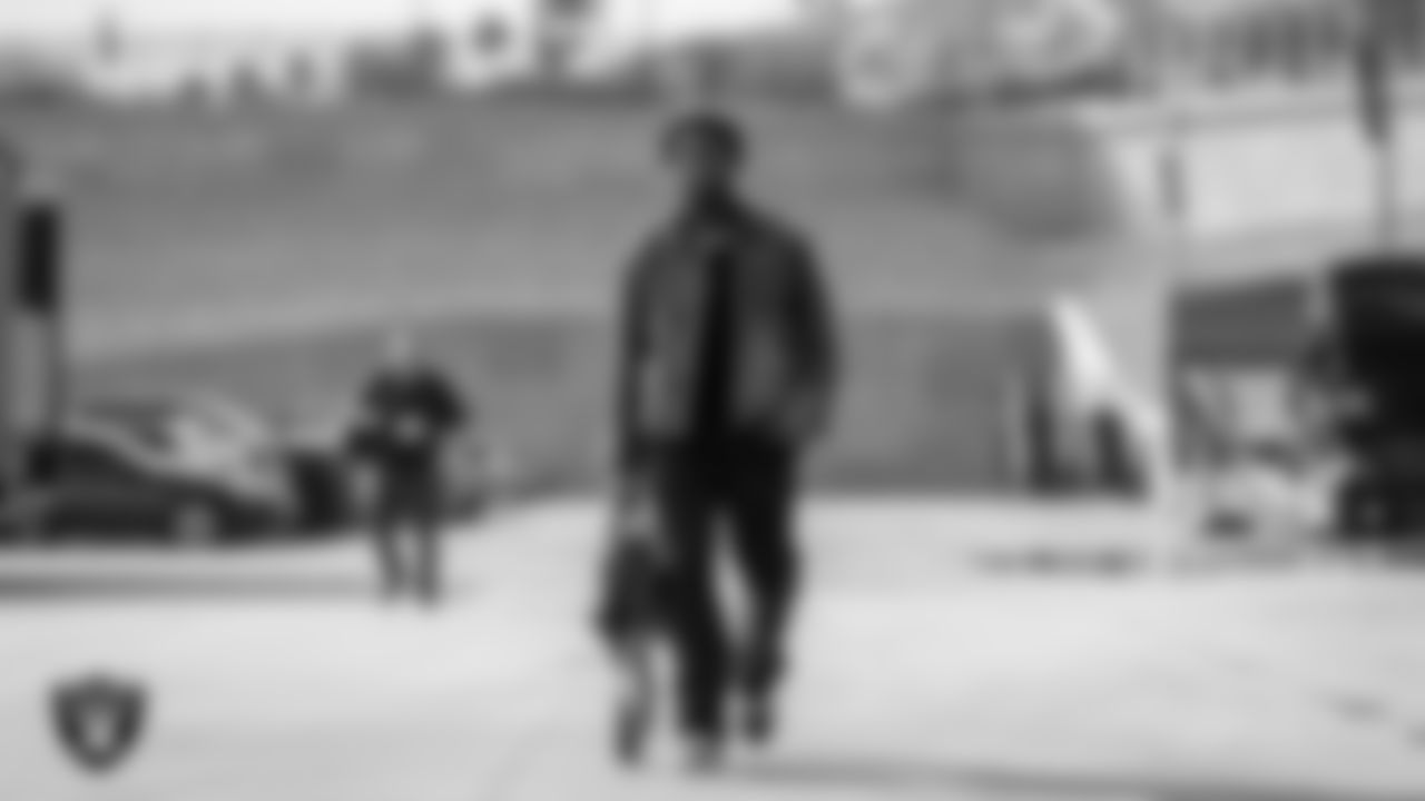 Las Vegas Raiders defensive end Malcolm Koonce (51) arrives to the regular season home game against the Denver Broncos at Allegiant Stadium.