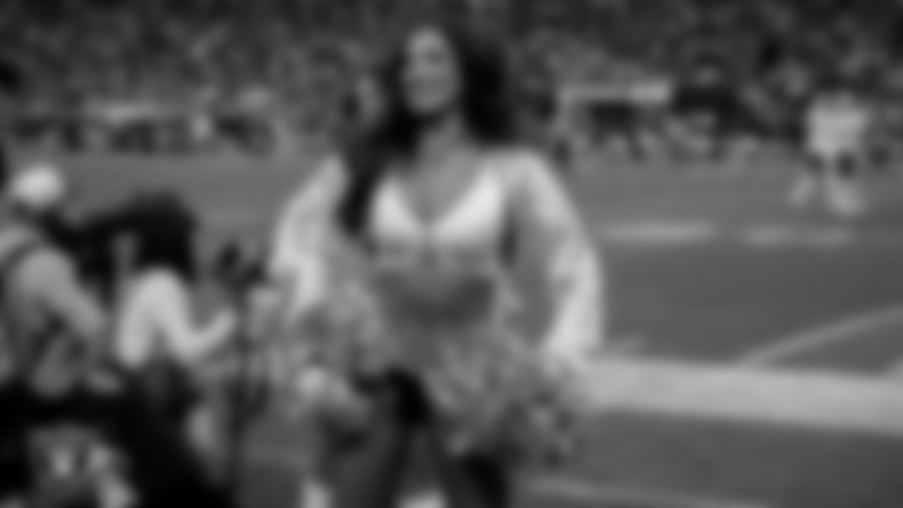 Raiderette Cheyanne performs on the sidelines during the regular season home game against the Kansas City Chiefs at Allegiant Stadium.