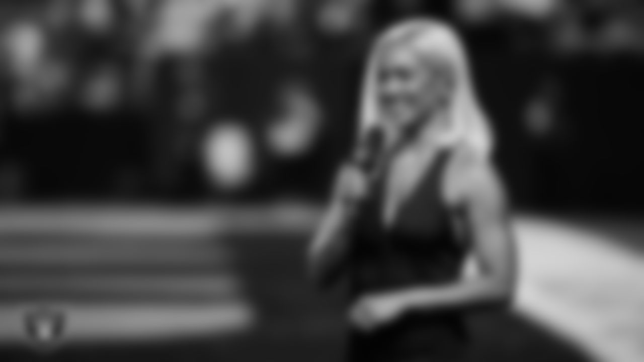 Las Vegas Raiders in-stadium host Sibley Scoles during the regular season home game against the Dallas Cowboys at Allegiant Stadium.