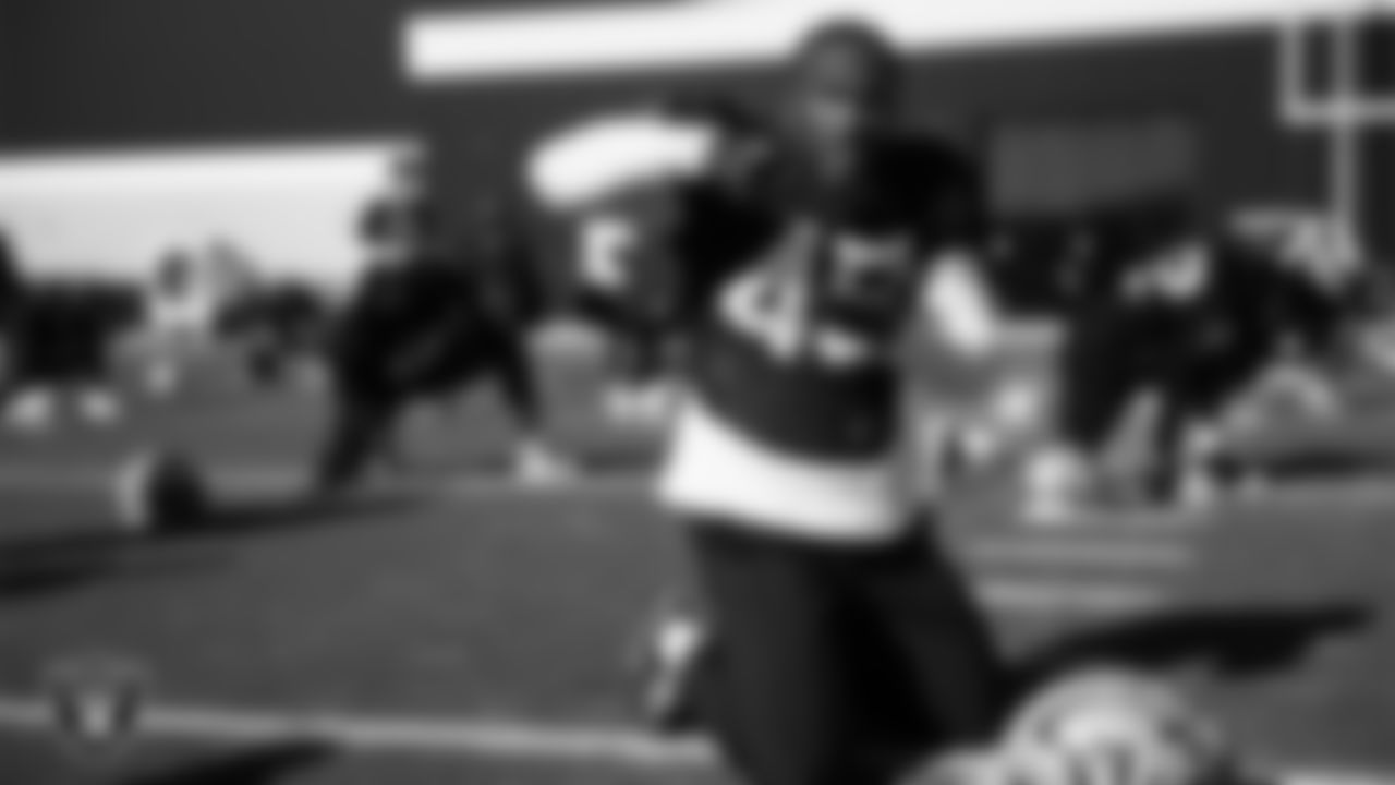 Las Vegas Raiders linebacker Devin White (45) during practice at Intermountain Health Performance Center.