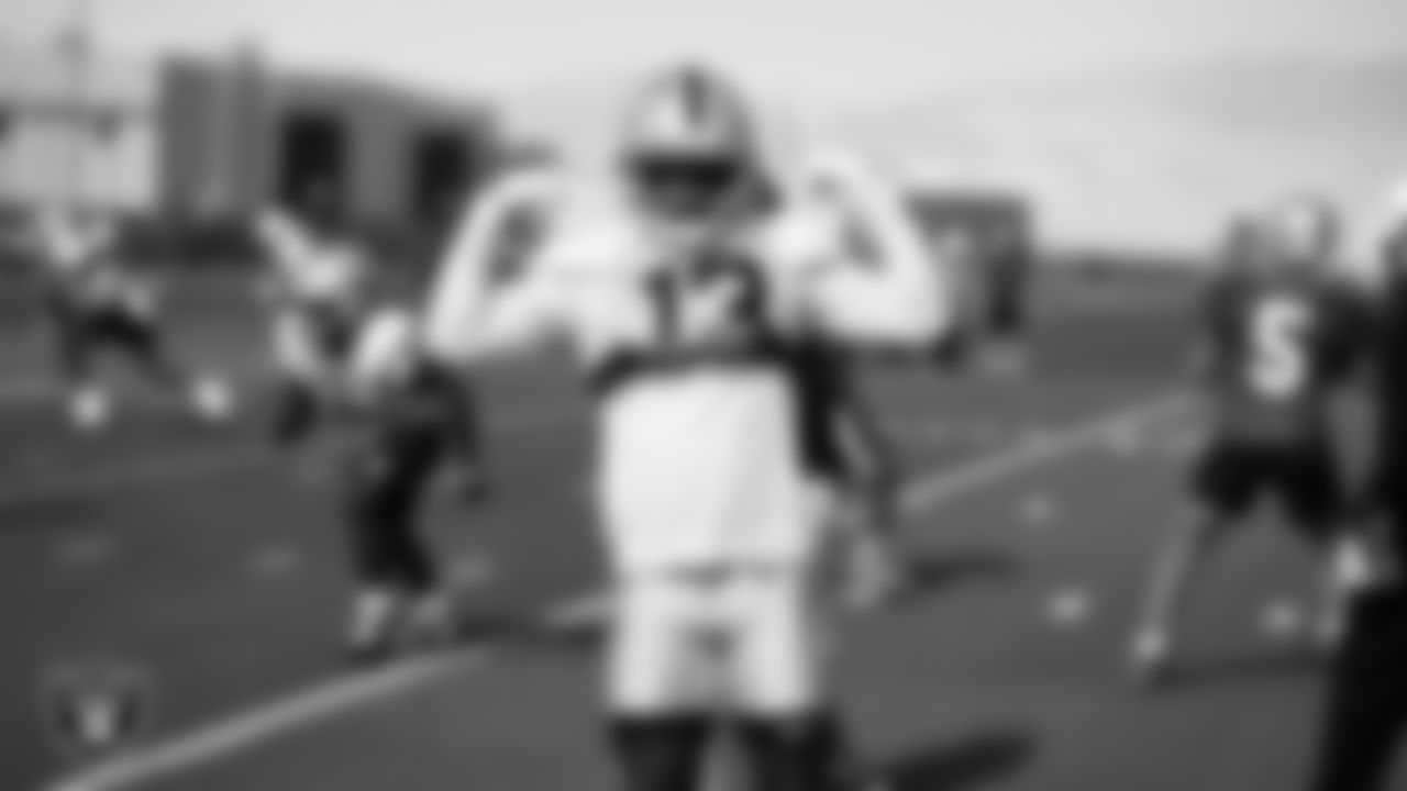 Las Vegas Raiders wide receiver Phillip Dorsett II (13) on the field for practice at 2025 Training Camp at Intermountain Health Performance Center.