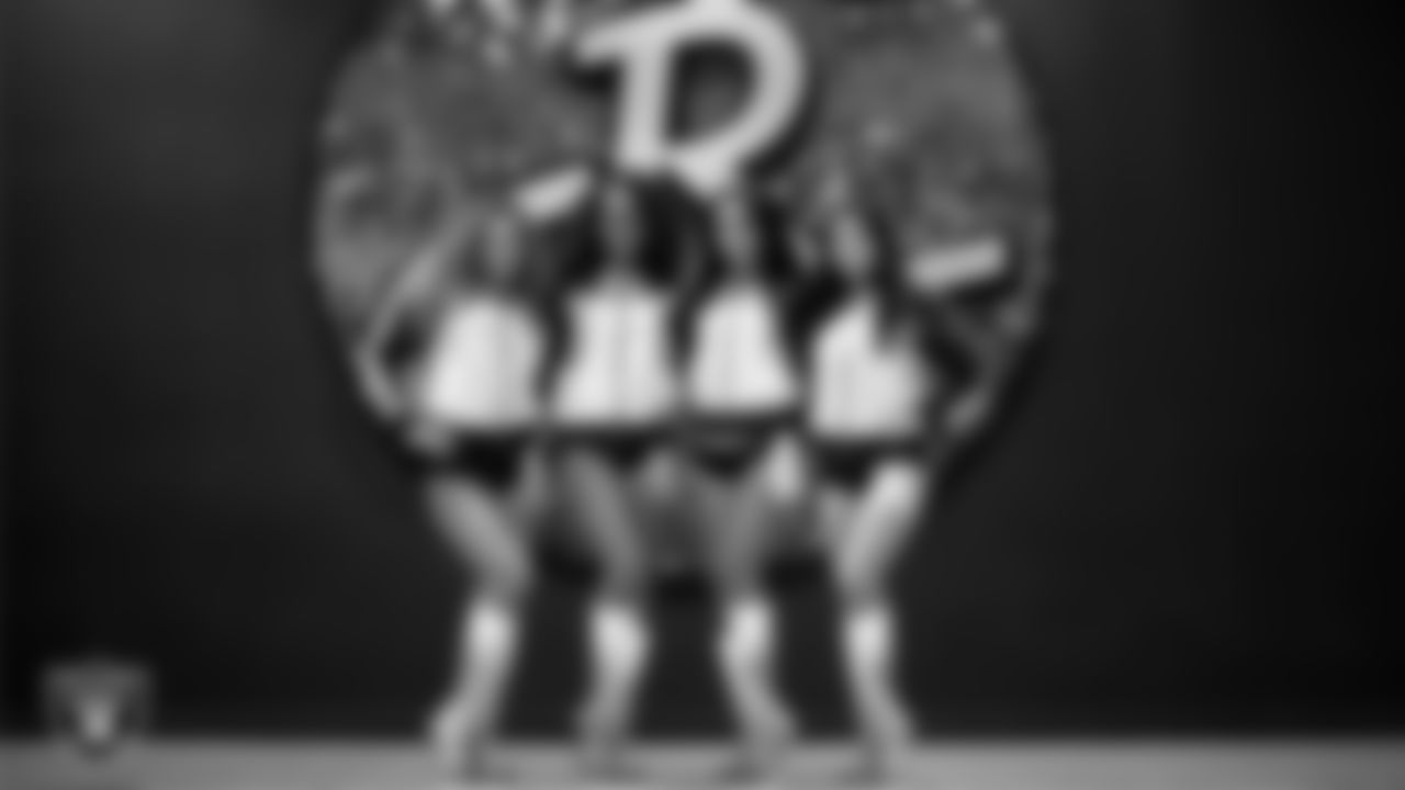 Raiderettes Lexie, Kylee, Cierra and Shayla pose for a photo in their custom boots for the NFL's My Cause My Cleats initiative at The Studio.
