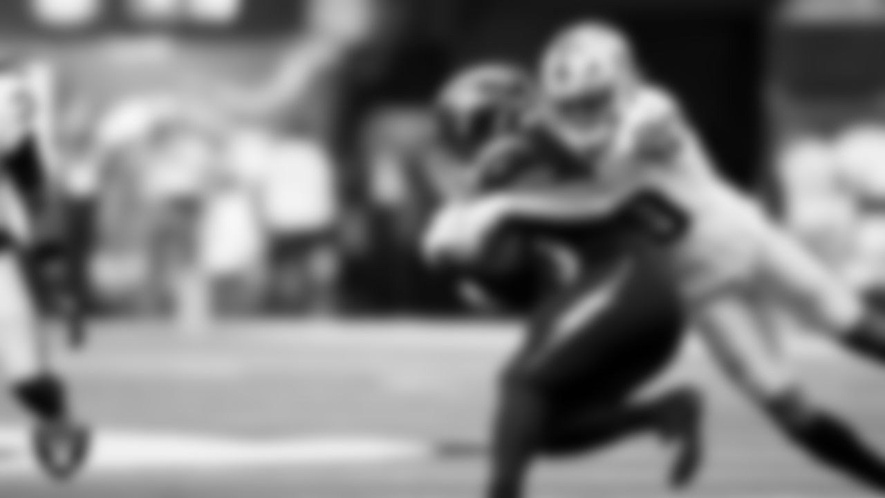 Las Vegas Raiders safety Isaiah Pola-Mao (20) during the regular season away game against the Los Angeles Chargers at SoFi Stadium.