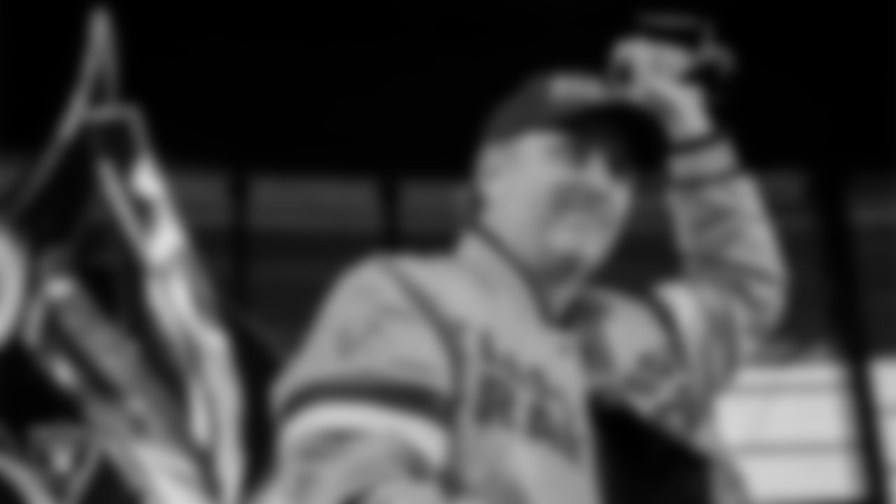 Las Vegas Raiders fan and Guinness World Record holder Brian Fowler lights the Al Davis Memorial Torch before the Las Vegas Raiders' regular season home game against the Kansas City Chiefs at Allegiant Stadium.